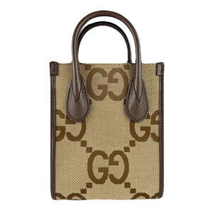 Gucci 2way Handbag Crossbody Jumbo GG Tote Canvas Leather Brown Green Red